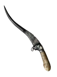 Indo Persian Silver Kofthgiri Worked Knife Dagger Damascus Steel Blade & Sheath - Picture 1 of 16