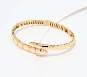 Snake Like Ribbed Bangle Bracelet Real 14K Yellow Gold Small Medium Size QVC - Picture 1 of 3