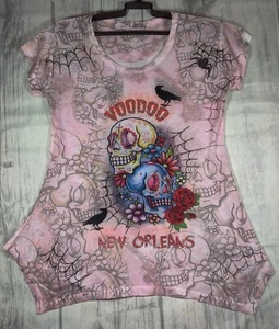 New Orleans Voodoo sequin Women's Pink, lightweight shirt size L by Maxi & Co. - Picture 1 of 4