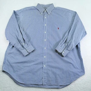 Ralph Lauren Shirt Mens XXLB 2XLB Blue White Striped Button Down Pony *STAINS* - Picture 1 of 14