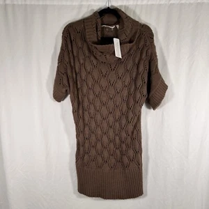 New Soft Surroundings Sweater Dress Women's Medium Brown Open Knit Mock Neck - Picture 1 of 9