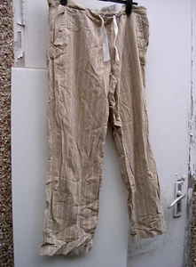 ZARA NATURE FLAX LINEN COTTON LARGE W36" L29" CREAM SAND COLOUR STIPED - Picture 1 of 4