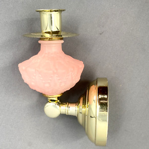Vtg Home Interior Wall Sconce Pink Frosted Glass Brass Victorian Candle Holder