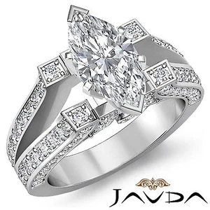 Marquise Diamond Split Shank Pave Bezel Set Engagement Ring GIA G SI1 2.2 Ctw - Picture 1 of 10