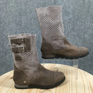 Sorel Boots Womens 7 Biker Gray Brown Leather Round Toe Mid Calf NL2167-060 - Picture 1 of 20