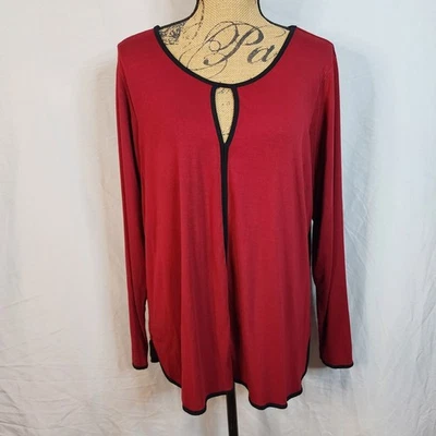 КАБЕЛЬ и калибр размер 1 X красный и черный вискозы эластичной замочной скважины длинным рукавом туника Топ - Изображение 1 из 4