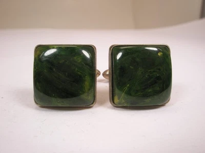 Gemelos vintage de piedra verde y tono dorado simples lisos Foto 1 de 4