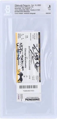 Boleto BAS Connor Bedard Blackhawks firmado el 10 de octubre de 2023 debut #/23 con Insc Foto 1 de 4