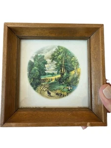 Vintage Small DONALD ART MCM Wood Framed Print Boy Sleeping Lambs Sheep Pastoral - Picture 1 of 11