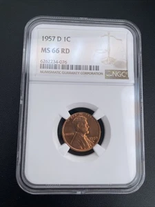 1957-D Lincoln Wheat Cent 1c - NGC GRADED MS66RD - Picture 1 of 6