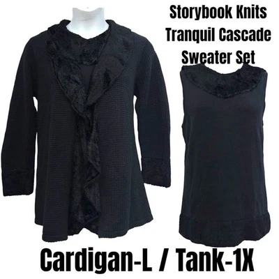 Storybook Knits Tranquil Cascade 2PC Sweater Set Cardigan-Size L/Tank-1X Black - Image 1 of 4