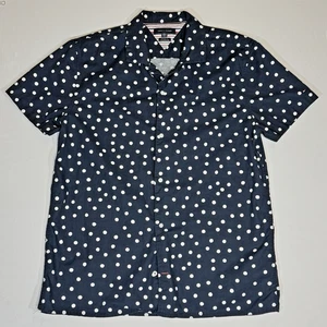 👔Tommy Hilfiger Polka Dot Navy Blue XL Cotton Linen Button Front Shirt Men's - Picture 1 of 8