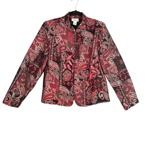 Vintage Tapestry Brocade Paisley Art to Wear Jacket Red Black Metallic M - Picture 1 of 11