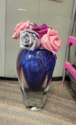 Badash Crystal 精华 Murano 风格紫色花瓶,口吹,重,8.5 英寸高 — 第 1/4 张图片