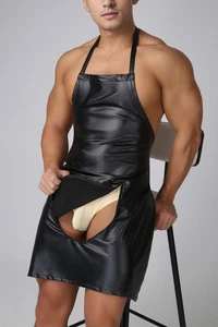 Herren Sexy Schürze Cosplay Koch-Diener Kostüm Reißverschluss Schrittfreies - Picture 1 of 14