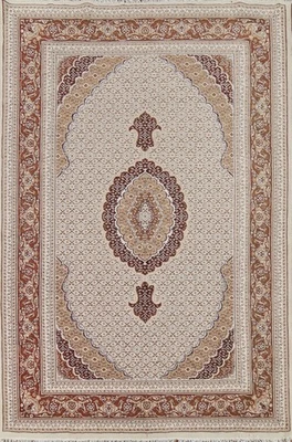 Classic Living Room Area Rug 7x10 Traditional Turkish Medallion Ivory Carpet - Image 1 of 4
