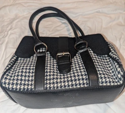 Bolso de mano HARRIS TWEED correas de cuero negro patrón espiga Foto 1 de 4