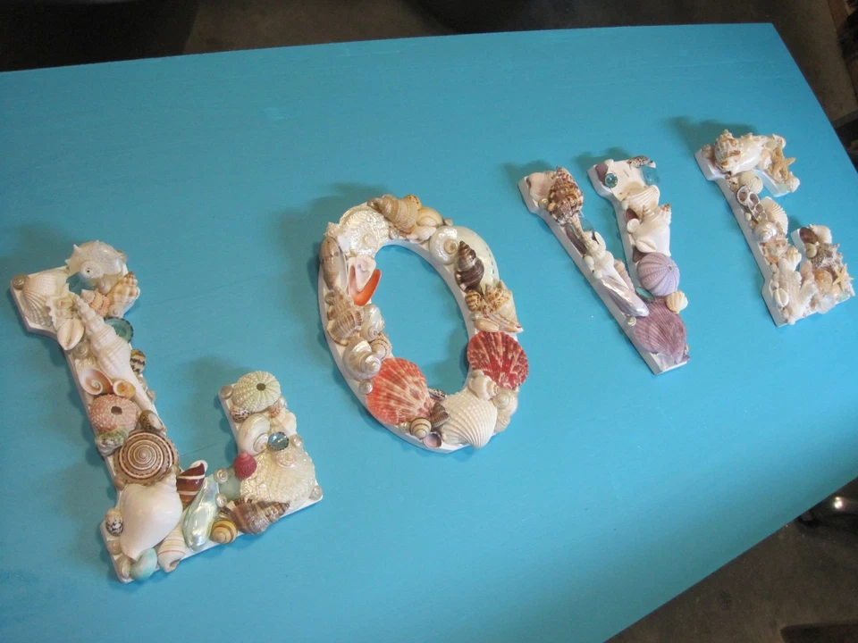 Beach Decor Handmade Shell Letters LOVE - Multicolor Shell Letters - Wooden - Image 1 of 4