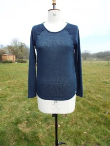 Soft Pull On "Seanna" Navy Long Sleeve Lace Trim Stretch Top SUPERDRY UK 12 BNWT - Picture 1 of 4