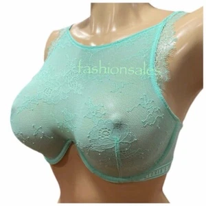 Sujetador Victoria's Secret de encaje transparente sin forro cuello alto con aros verde menta nuevo - Imagen 1 de 4