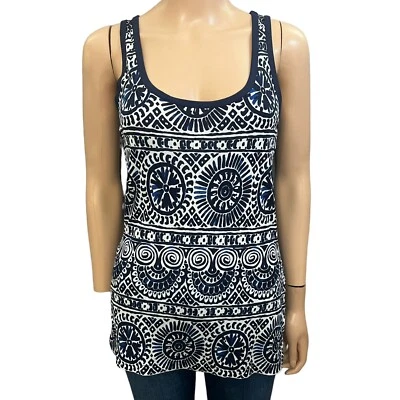 Tory Burch Womens Geometric Print Tunic Tank Top XS Scoop Neck Vacation FLAW - Image 1 of 4