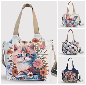 Bolso de Hombro de Lona Bordado Doble Asas Damas Bolso Bandolera Bolso de Mano TF - Imagen 1 de 20