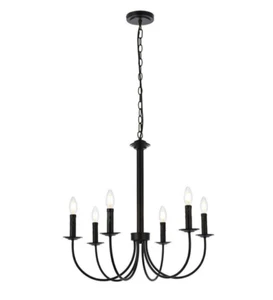 Black Farmhouse Chandelier Pendant Candle Light Fixture Kitchen Island 26 inch - Picture 1 of 8