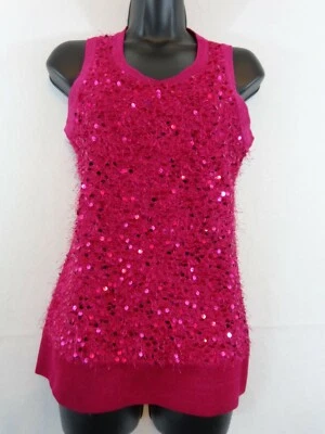 Camiseta sin mangas con flecos y lentejuelas Misook para mujer talla XS rosa nueva con etiquetas Foto 1 de 4