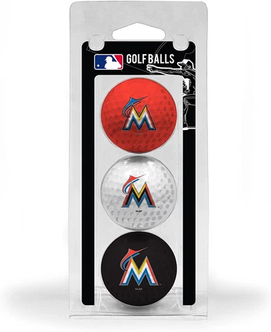 Miami Marlins MLB Team Golf Regulation Size Golf Balls, 3 Pack, Full Color Cover