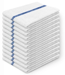 NEW 12 PK 1 DZ BLUE STRIPE KITCHEN CLEANING BAR TOWELS BARMOPS HEAVY DUTY 16X19 - Picture 1 of 9