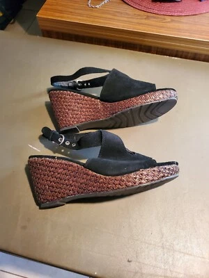 Matisse Black suede wedge slingback shoe open toe - Image 1 of 4