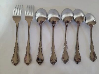 7 PCS. Oneida Ltd Wm A Rogers Deluxe Stainless Mansfield Glossy SILVERWARE - Image 1 of 4