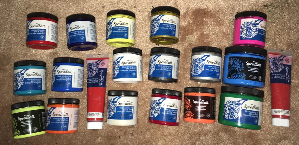 Tinta de impresión de bloques Speedball.  Set de inicio 19 frascos/tubos.  Marca nueva sin abrir. Foto 1 de 1
