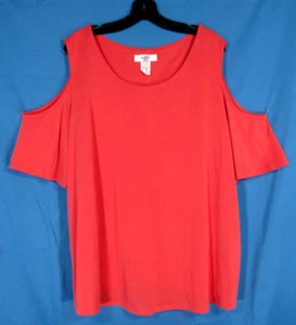 NWT MOA MOA WOMAN Coral BRUSHED KNIT Cold-Shoulder Short Sleeve PULLOVER TOP 2X - Picture 1 of 5