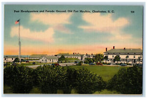 c1950's Fort Moultrie Post Headquarters Parade Ground Charleston SC Postcard