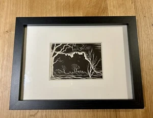 Meryl Watts - Silhouette Of Harlech Castle - Framed - Vintage 1950/1960’s - Picture 1 of 3