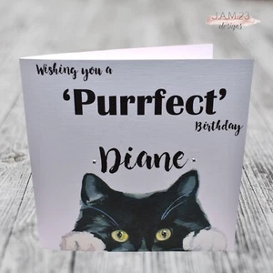 Personalised Black Cat Birthday Card Female Male Friend - Picture 1 of 8
