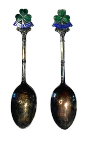 Vintage Pair EPNS Celtic Shamrock Silver Plate Demitasse Spoon Set Made Ireland - Picture 1 of 2
