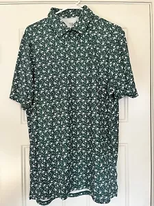 1764 Golf Shirt Mens Large Green Floral Short Sleeve Performance Polo Collared - Picture 1 of 1