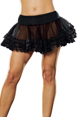  Dreamgirl 4578 single layer tulle petticoat with three lace ruffles Black  o/s - Image 1 of 3