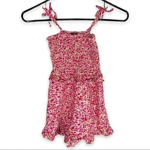 Vince Camuto Girl's 6X Pink Floral Smocked Sleeveless Romper Linen Rayon Blend - Picture 1 of 6