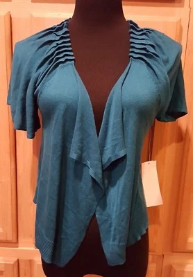 Cárdigan Kenneth Cole Azul Sin Siesta Frente Abierto Dobladillo Mordedura de Tiburón Mezcla Seda, S - $79 Foto 1 de 3