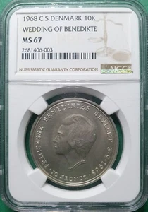 1968 C S DENMARK 10 KRONE WEDDING OF BENEDIKTE NGC MS 67 - Picture 1 of 2