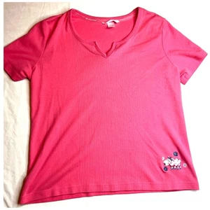 Dockers Shirt Womens Medium Pink Y2K Embroidered Sheep Short Sleeve Pullover - Picture 1 of 7