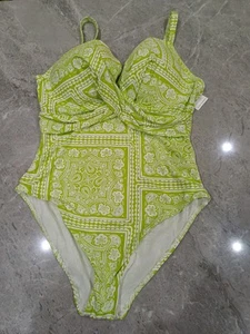 36E M&S COLLECTION 360 Tummy Control Printed Padded Plunge Swimsuit LIME MIX - Picture 1 of 9