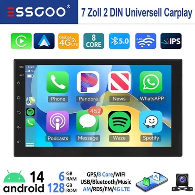 7" 2 DIN 6+128G Android 14 Autoradio Apple Carpaly GPS Bluetooth AM WIFI KAM+ 4G - Bild 1 von 4