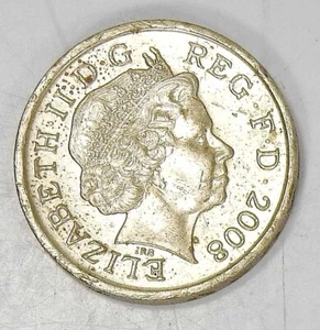 Raro 2008 Royal Arms One 1 libra MS MONEDA ERROR DECUS ET TUTAMEN AL REVÉS - Imagen 1 de 3