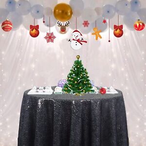 Sequin Tablecloth Black 60 inches Small Round Tablecloth 5ft Sequence Tablecl...