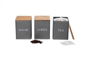 Set of 3 Airtight Tea Coffee & Sugar Kitchen Canister Storage Jars, in 4 Colours - Picture 1 of 30