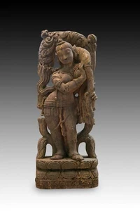 Shalabhanjika, woman or yakshi with tree. Carved stone. Hindu school, 20th c - Picture 1 of 5